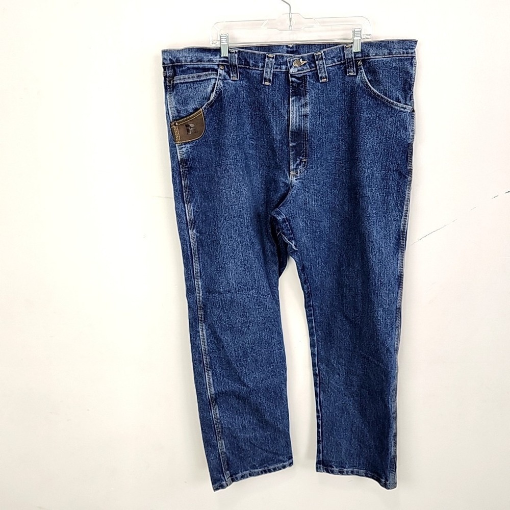 Wrangler Rigid Jeans Med Wash Denim Loose Straight Leg Western Mens 44 X 32